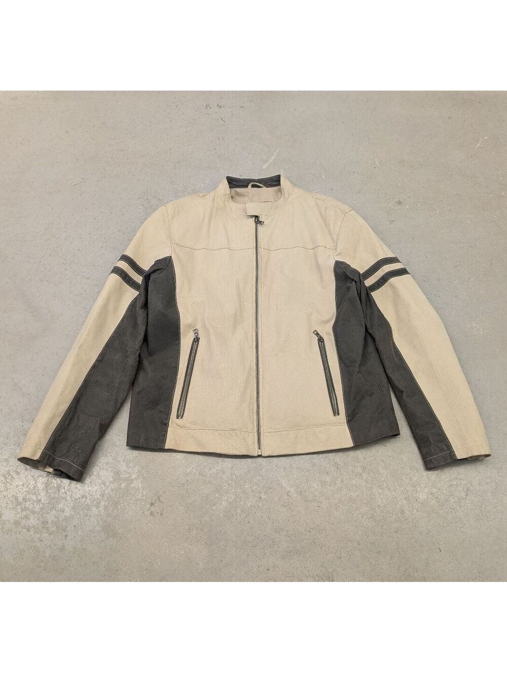 Vintage Y2K Danier Beige Two Tone Leather Biker Jacket